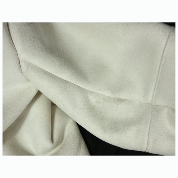 Coldwater Creek Ivory Faux Suede Shearling Fur Lined Sherpa Coat Whipstitch - Lg - Picture 11 of 11